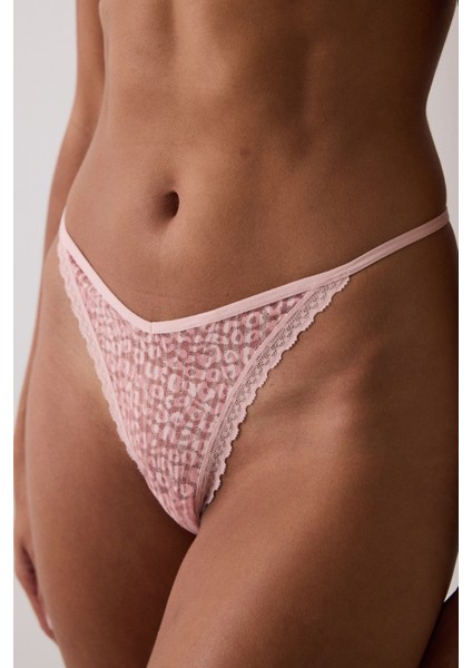 Antik Gül Kurusu Dantelli V Kesim Düşük Bel String Külot