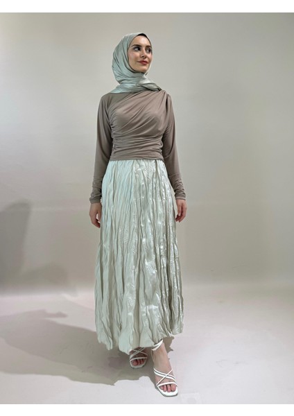 Taş Crush Kırışık Uzun Etek