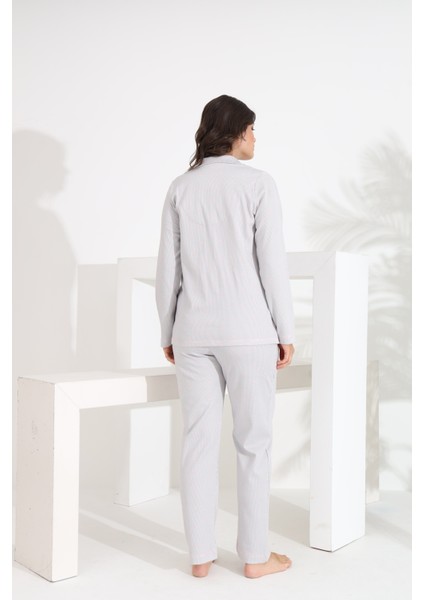 %100 Pamuk Uzun Kol Önden Düğmeli Kalpli Kadın Pijama Takımı 98300-301 indirimleri