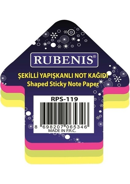 Memo Ok Şekilli Yapışkanlı Not Kağıdı 7,5x7,5cm Karışık Renk - 3 Adet