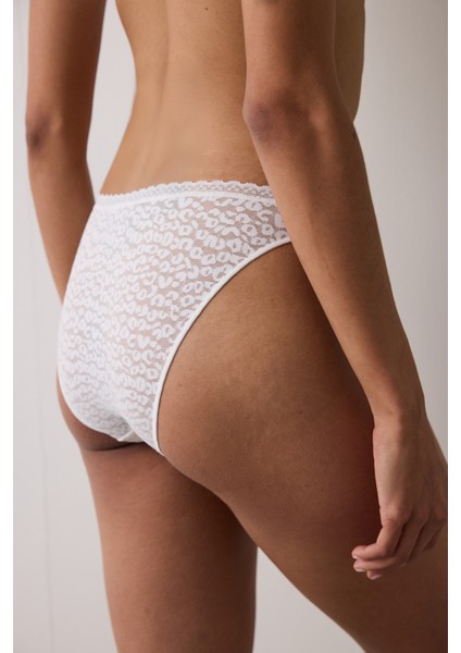 Ekru Easy Lace Dantelli V Kesim Düşük Bel Slip Külot fiyatları