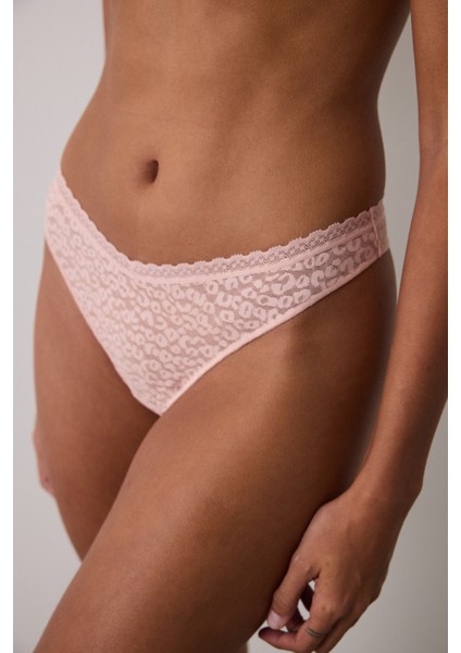 Açık Gül Kurusu Easy Lace V Kesim Düşük Bel Tanga Külot