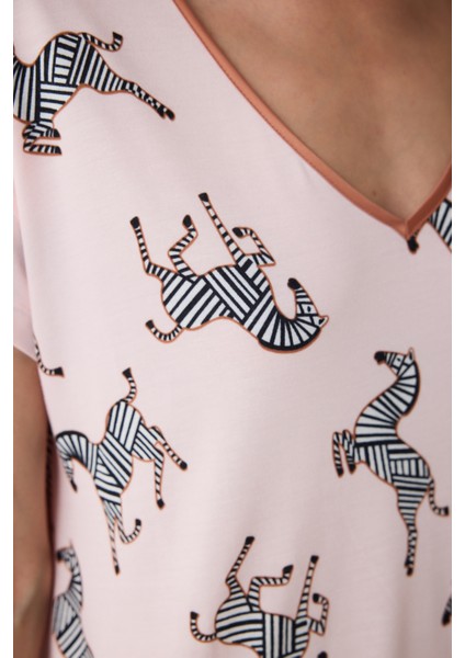 Aging Açık Pembe Collagen V Yaka Kısa Kollu Gecelik modelleri