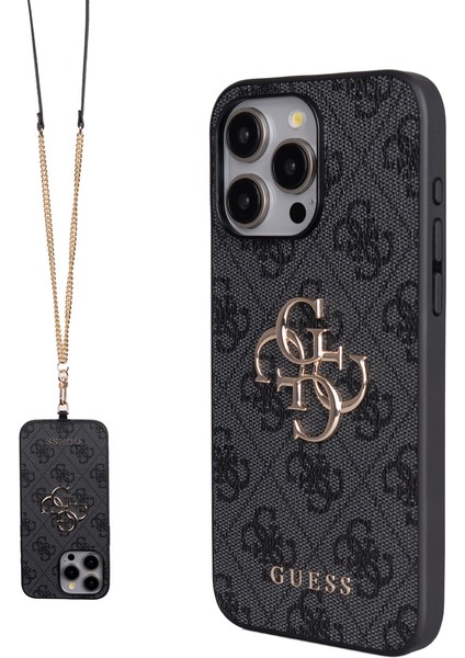 iPhone 14 Pro Max Uyumlu Kılıf Guess Lisanslı 4g Büyük Metal Logolu Askılı Kapak Siyah