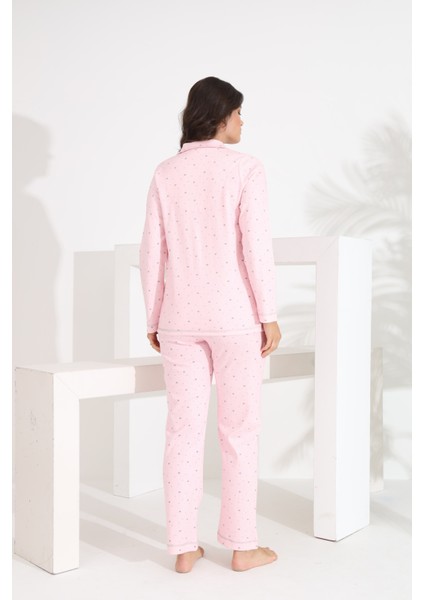 %100 Pamuk Uzun Kol Önden Düğmeli Kalpli Kadın Pijama Takımı 98300-301 indirimleri