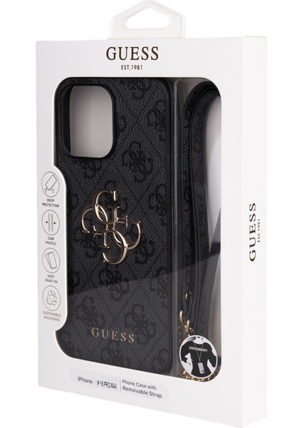 iPhone 14 Pro Max Uyumlu Kılıf Guess Lisanslı 4g Büyük Metal Logolu Askılı Kapak Siyah