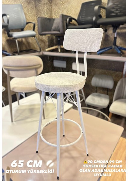 Yeni Teddy Kumaş Mila Bar Sandalyesi Kırık Beyaz.75 cm Oturum Yüksekliği