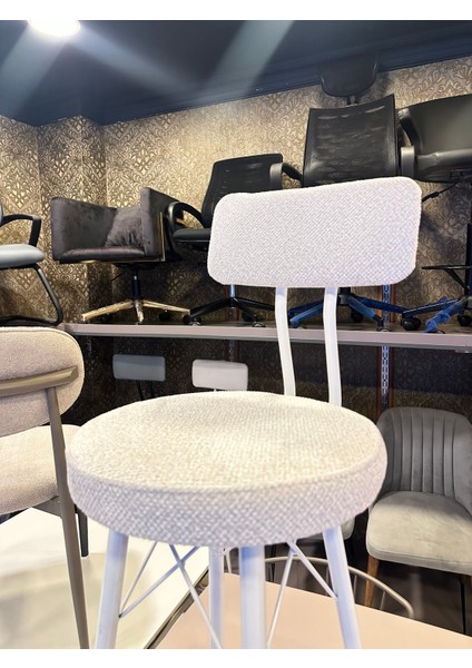 Yeni Teddy Kumaş Mila Bar Sandalyesi Kırık Beyaz.75 cm Oturum Yüksekliği modelleri