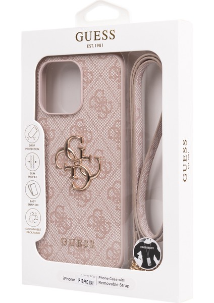 iPhone 14 Pro Max Uyumlu Kılıf Guess Lisanslı 4g Büyük Metal Logolu Askılı Kapak Pembe