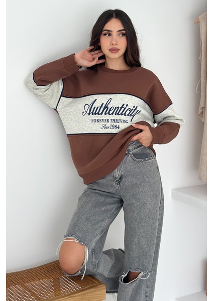 “authenticity” Baskılı Renk Bloklu Sweatshirt – Sokak Ruhunu Yansıt