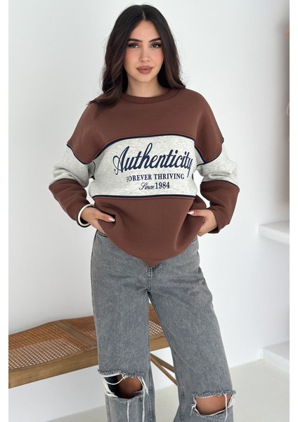“authenticity” Baskılı Renk Bloklu Sweatshirt – Sokak Ruhunu Yansıt modelleri