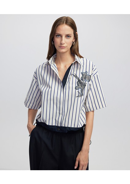 Işlemeli Çizgi Desen Gömlek IW6250025095015