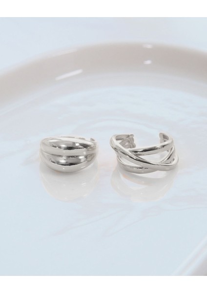 2'li Silver Renk Çapraz Sarmal ve Çift Bombeli Ayarlanabilir Yüzük Seti fiyatları
