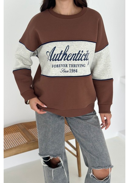 “authenticity” Baskılı Renk Bloklu Sweatshirt – Sokak Ruhunu Yansıt indirimleri