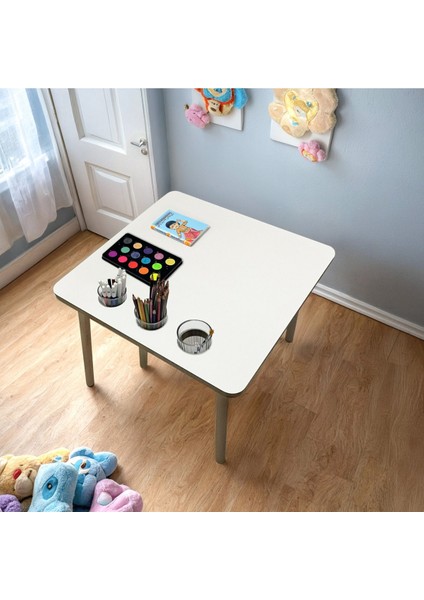 Ahşap Mdf Yaz Sil Yüzey 1 Adet Çocuk Aktivite Etkinlik Masası Kalemlik ve Bardak Hazneli