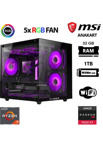 Cube X30 Ryzen 7 5700X 32GB Ram 1tb M.2 Nvme SSD 16GB RX9060 Xt Masaüstü Oyuncu Bilgisayarı