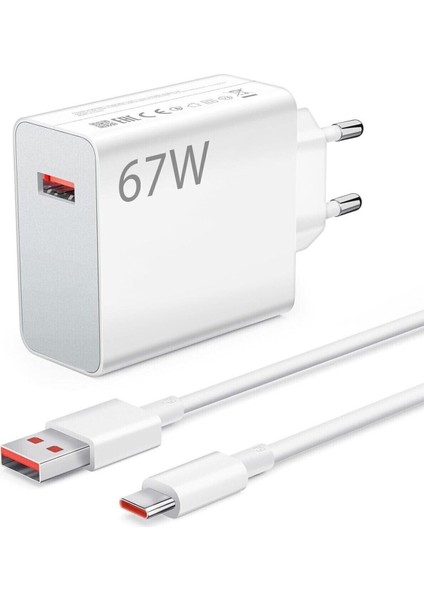 67WATT Hızlı Şarj Aleti Tüm Type-C Girişli Telefonlara Uyumlu USB Adaptör ve 1m USB Type-C Kablo Şarj Seti
