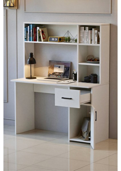 Esse Dolaplı Çekmeceli Kitaplıklı Çalışma Masası Beyaz modelleri