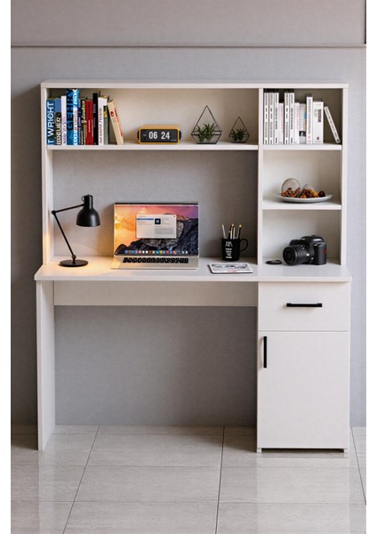 Esse Dolaplı Çekmeceli Kitaplıklı Çalışma Masası Beyaz indirimleri