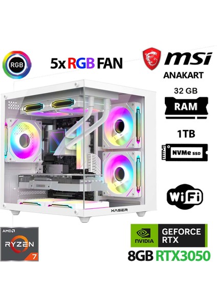 Cube X20 Ryzen 7 5700X 32GB Ram 1tb M.2 Nvme SSD 6gb RTX3050 Beyaz Masaüstü Oyuncu Bilgisayarı