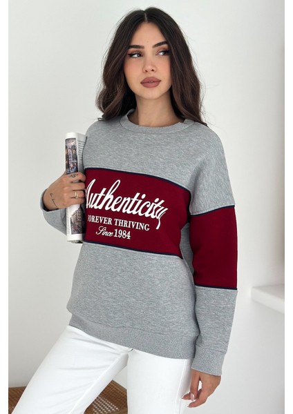“authenticity” Baskılı Renk Bloklu Sweatshirt – Sokak Ruhunu Yansıt modelleri