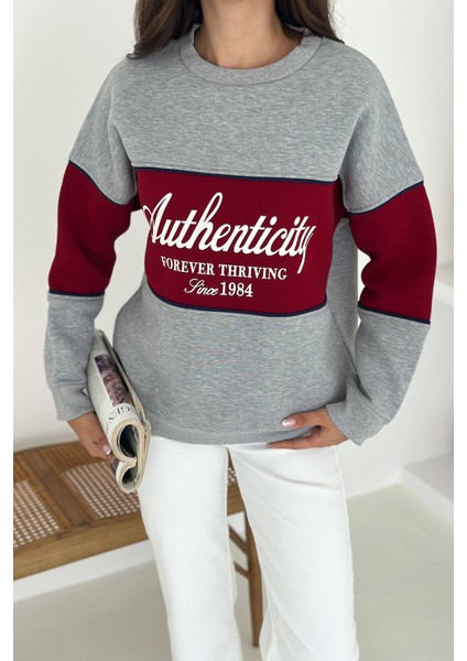 “authenticity” Baskılı Renk Bloklu Sweatshirt – Sokak Ruhunu Yansıt indirimleri