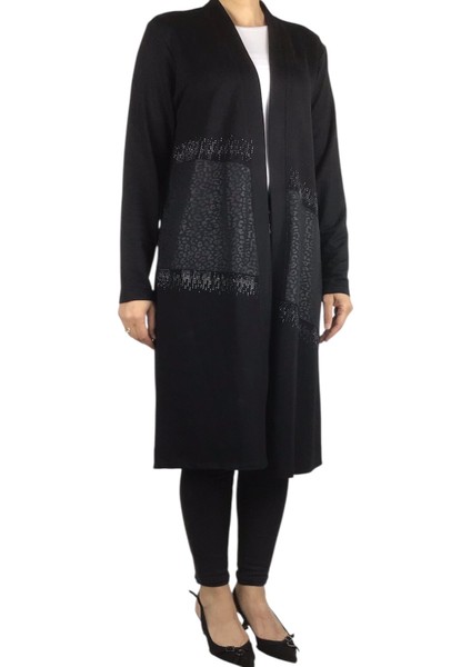 Kadın Önü Desenli Derili Bedenli Kristal Penye Hırka fiyatları