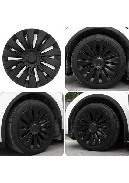 Tesla Model Y Uyumlu Jant Kapağı 19'' Düz Kenar Tip - Çiçek Merkez - Mat Siyah - Siyah T Göbek (4 Adet ) fiyatları