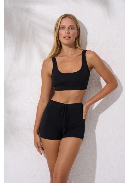 Şortlu Bra Bikini Takım Siyah