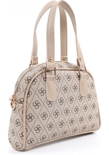 Monogram Baskılı Vizon SHK205 Suni Deri Fermuarlı Tek Bölmeli Ayarlanabilir Askılı El,kol ve Omuz Çantası U:18 E:22 G:7 cm fiyatları