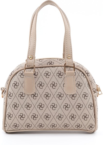 Monogram Baskılı Vizon SHK205 Suni Deri Fermuarlı Tek Bölmeli Ayarlanabilir Askılı El,kol ve Omuz Çantası U:18 E:22 G:7 cm modelleri