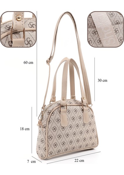 Monogram Baskılı Vizon SHK205 Suni Deri Fermuarlı Tek Bölmeli Ayarlanabilir Askılı El,kol ve Omuz Çantası U:18 E:22 G:7 cm fırsatları