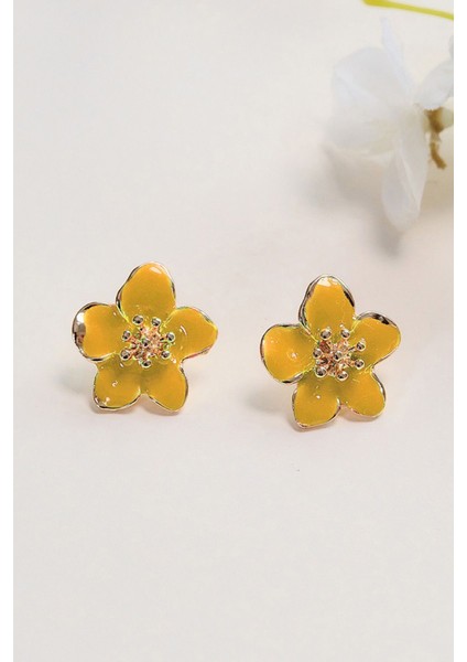 Altın Kaplama Sarı Sakura Çiçeği Küpe