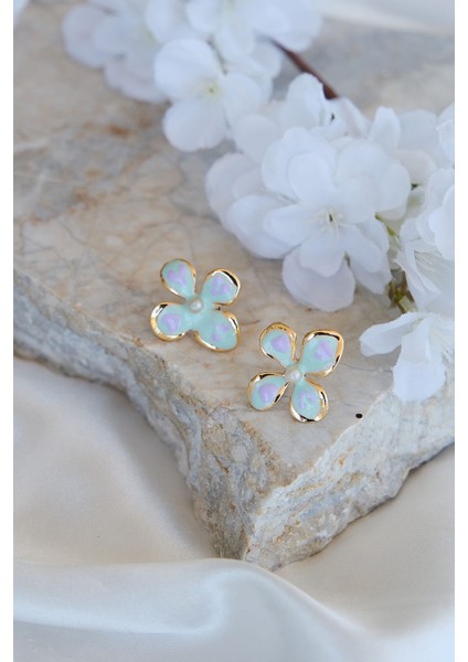 Altın Kaplama Incili Mavi Mineli Çiçek Küpe fiyatları