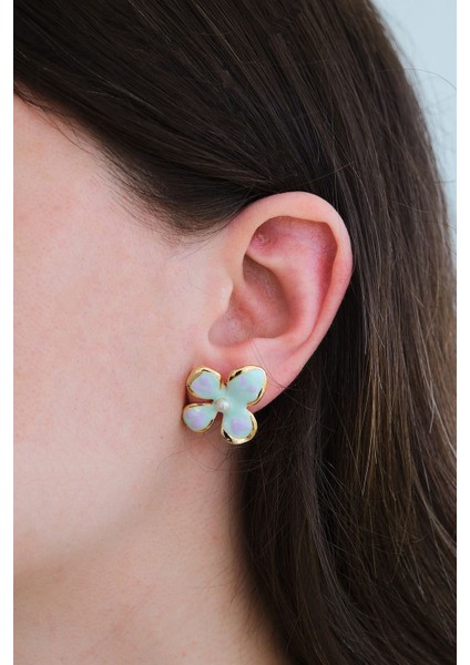 Altın Kaplama Incili Mavi Mineli Çiçek Küpe modelleri