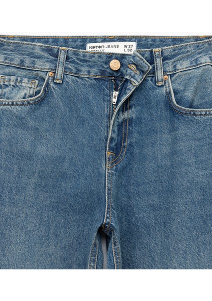 Pamuklu Loose Fit Düz Kalıp Jean Pantolon - Loose Straight Fit Jean fırsatları