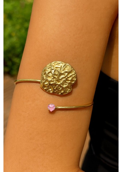 Gold Pembe Kalpli Pazu Bandı Üst Kol Bilekliği Ayarlanabilir