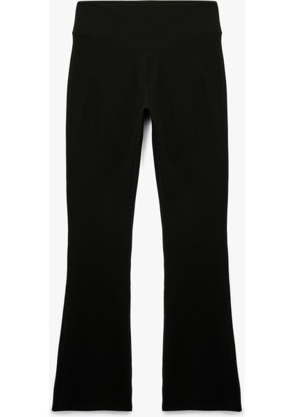 Yüksek Bel Dikiş Detaylı Interlok Slim Fit Ispanyol Paça Spor Tayt