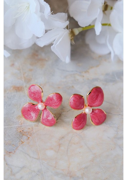 Altın Kaplama Incili Mürdüm Mineli Çiçek Küpe fiyatları