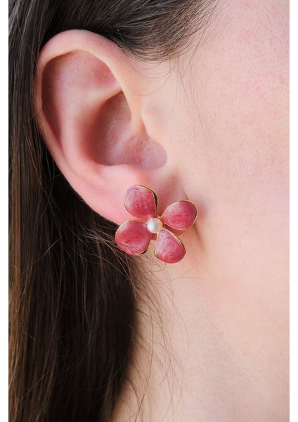 Altın Kaplama Incili Mürdüm Mineli Çiçek Küpe modelleri