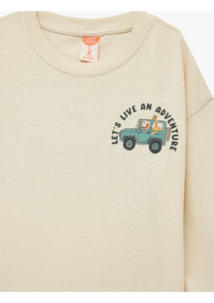 Uzun Kollu Oversize Bisiklet Yaka Baskılı Pamuklu Tişört modelleri