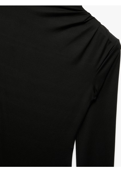 Slim Fit Hafif Dik Yaka Drape Detaylı Uzun Kollu Bodysuit indirimleri