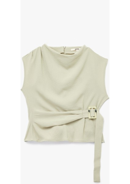 Aerobin Kumaş Kolsuz Degaje Yaka Kemer Detaylı Bluz