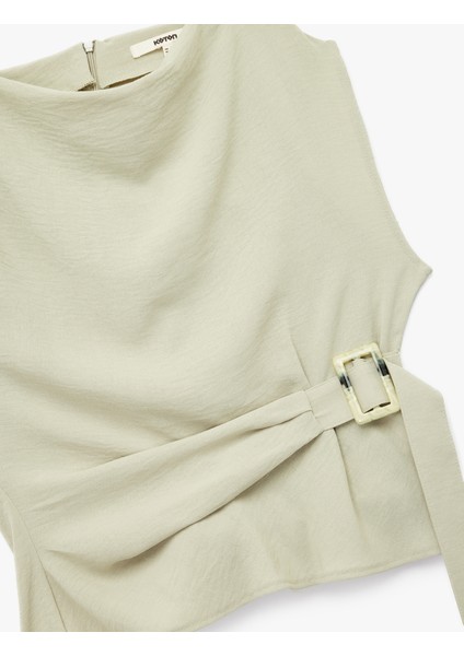 Aerobin Kumaş Kolsuz Degaje Yaka Kemer Detaylı Bluz modelleri