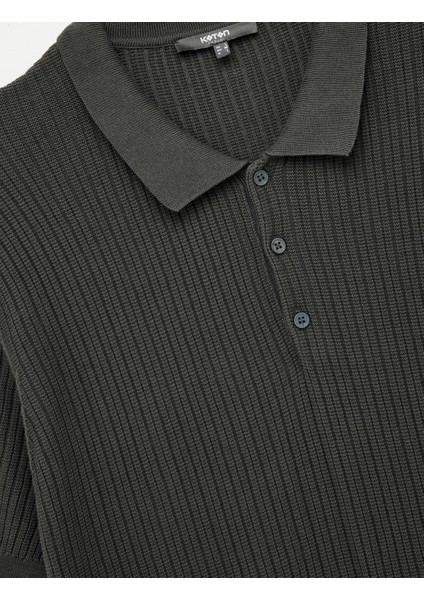 Regular Fit Kısa Kollu Pamuklu Dokulu Düğmeli Polo Yaka Triko Tişört indirimleri