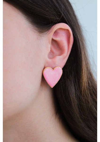 Altın Kaplama Pembe Mineli Kalp Küpe