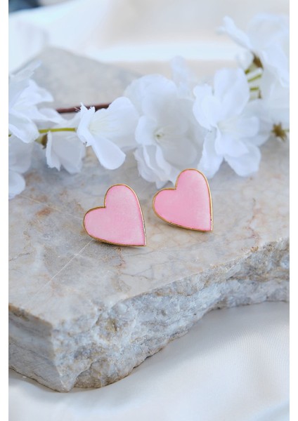 Altın Kaplama Pembe Mineli Kalp Küpe fiyatları