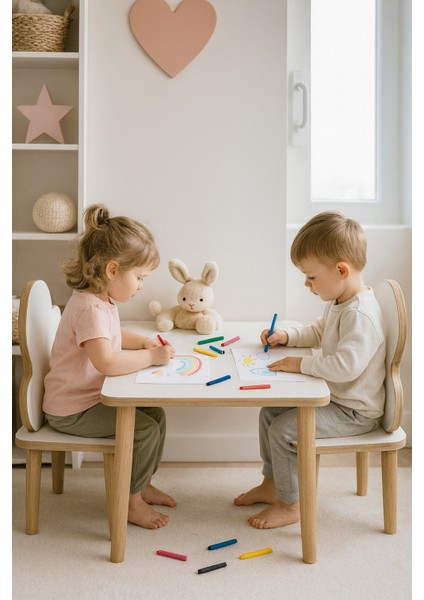 Yaz Sil Yüzeyli Çocuk Aktivite Masa Sandalye Takımı - Çift Bulut Sandalye