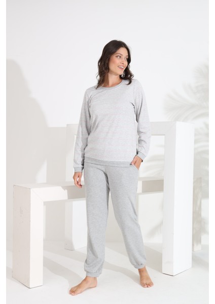 %100 Pamuk Uzun Kol Manşetli Cepli Kadın Pijama Takımı 98510-511 fiyatları