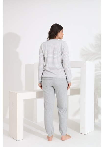%100 Pamuk Uzun Kol Manşetli Cepli Kadın Pijama Takımı 98510-511 indirimleri